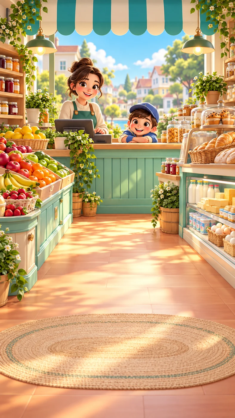 The sunny neighborhood grocery shop from Restock Rush